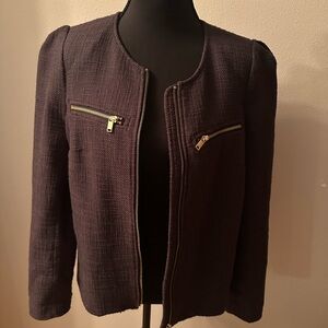 H&M Textured Navy Blue Blazer with Zipper Accents